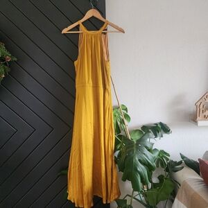 Banana Republic Satin Halter Neck Midi Dress Size 6 Golden Yellow